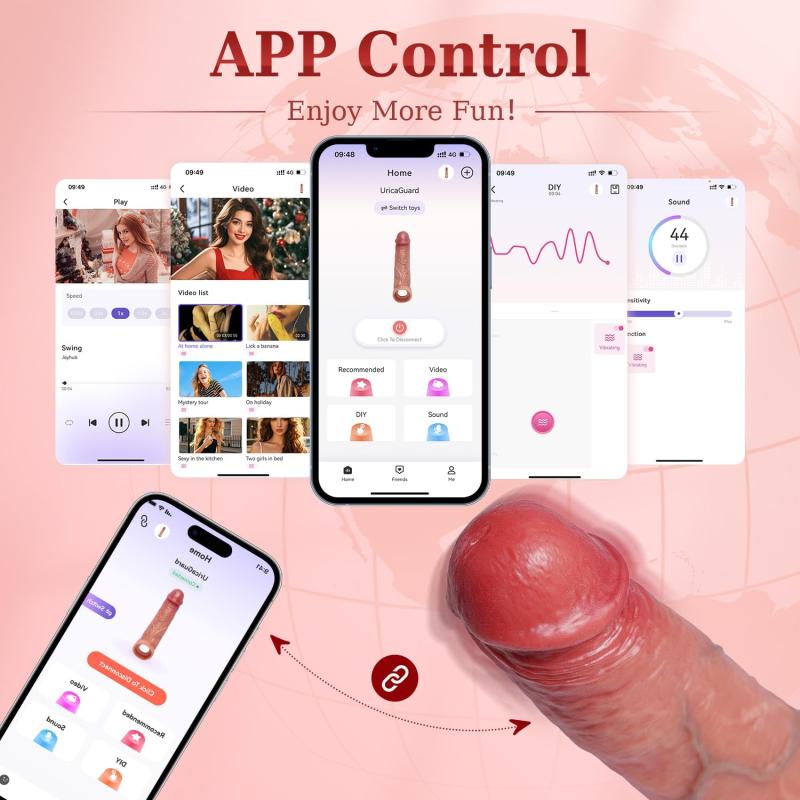 5-in-1 Penis Sleeve Cock Sleeve Vibrator – Realistic Vibrating Male Sex Toy with Smart App & Elastic Extender